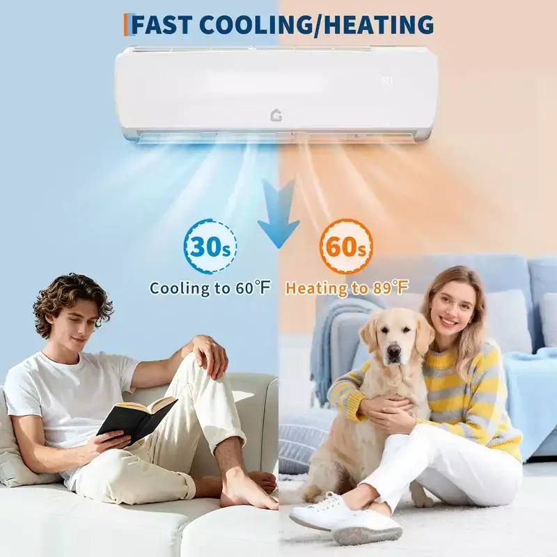 9000 BTU Mini Split AC System 19 SEER2 Wall-Mounted Ductless Heat Pump 3-in-1 Cooling Heating Dehumidifier 115V Inverter for Rooms Up to 450 Sq Ft