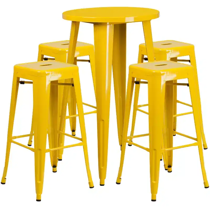 Flash Furniture Commercial Grade 24 Round Metal Indoor-Outdoor Bar Table Set with 4 Square Seat Backless Stools