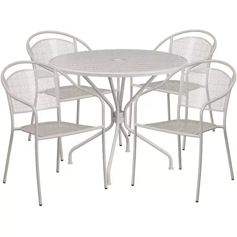 Flash Furniture Oia Commercial Grade 35.25 Round Indoor-Outdoor Steel Patio Table Set with 4 Round Back Chairs