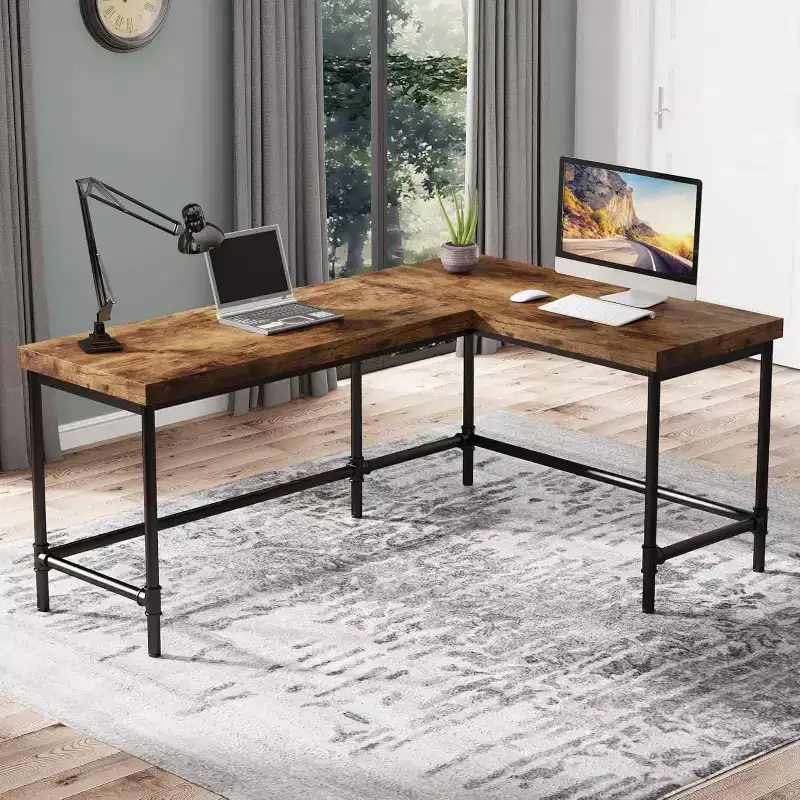 Reversible L Shaped Computer Desk Rustic Brown
