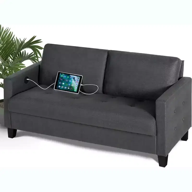 TYBOATLE 72 3-Seater Sofa with USB Ports, Mid-Century Modern Gray Couch for Living Room, Bedroom, Apartment  Comfy & Space-Saving Design
