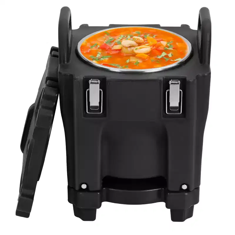 Insulated Food Pan Carrier with Spoon, 20L Capacity Top Load Wheel Side Lock Stainless Steel for Catering Restaurant