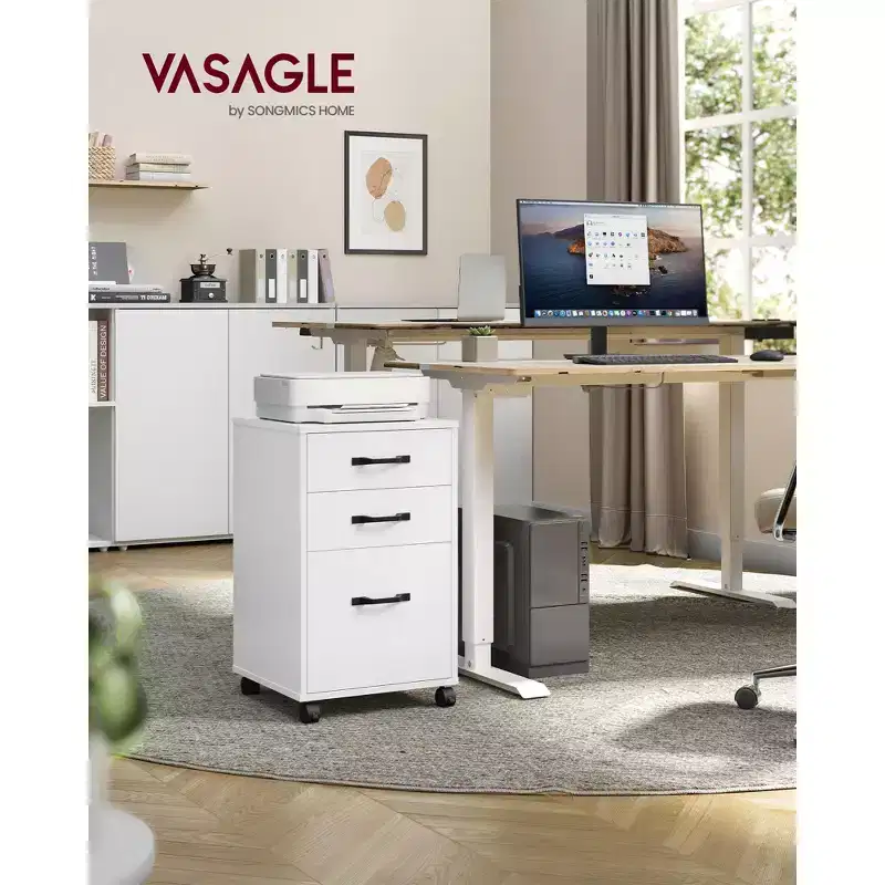 VASAGLE Mobile File Cabinet, 3 Drawers,with Wheels,for A4,Letter Sized Documents,Adjustable Hanging Rail for File Folders