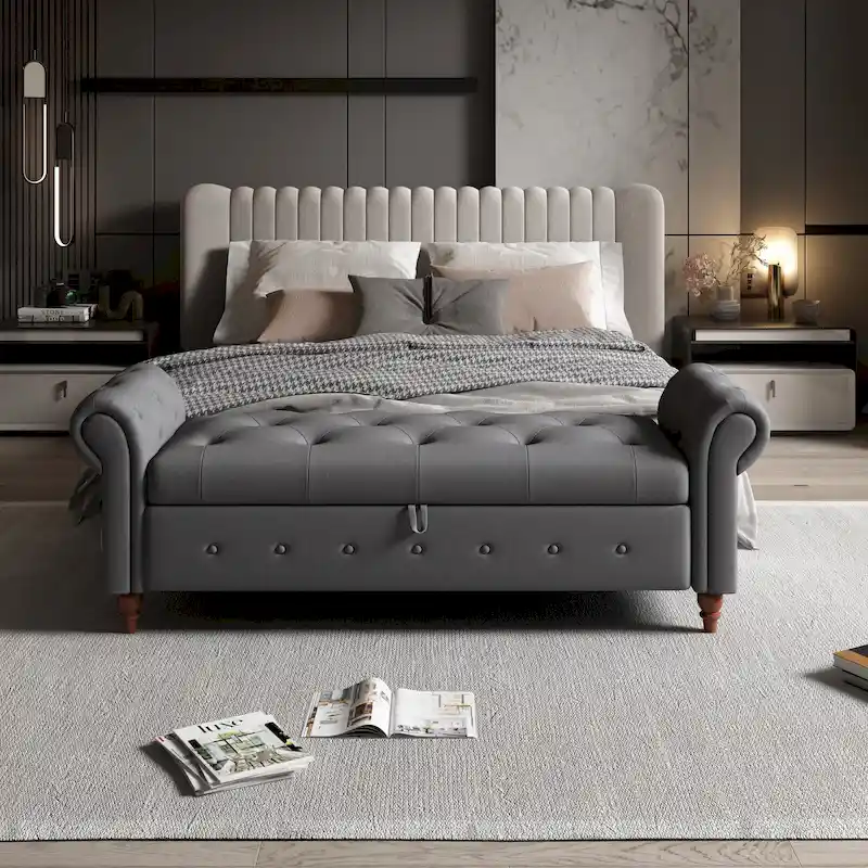 63 Modern Entryway Bench Bed Bench Storage Bench with Rolled Arms