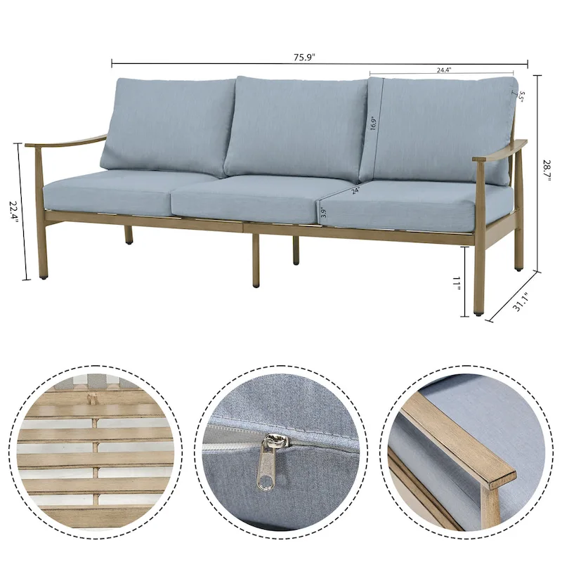6-Piece Aluminum Patio Conversation Set, 3-Seat Outdoor Couch with Ottomans and Coffee Table