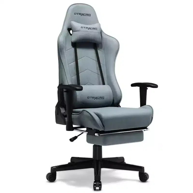 Ergonomic Gaming Chair with Footrest and Lumbar Support - Blue