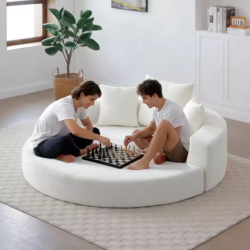 Corduroy Lounge Convertible Floor Sofa Bed with Pillows, Round Futon Couch Sleeper Sofa for Living Room, Bedroom