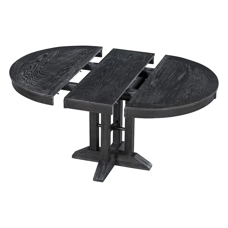 5-Piece Dining Set Extendable Round Table and 4 Upholstered Chairs Farmhouse Dining Set