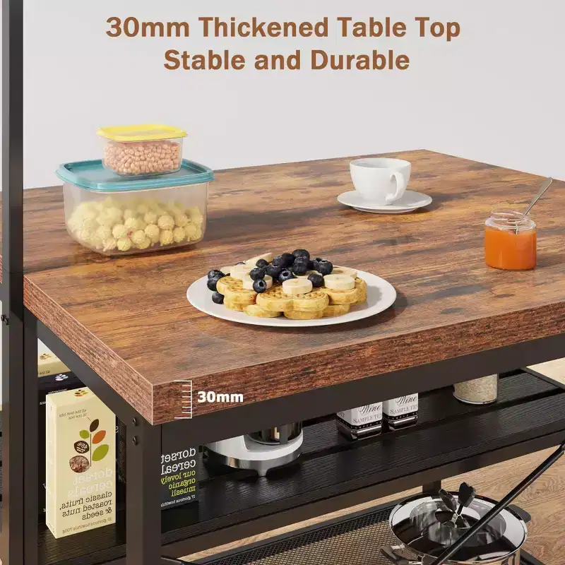 Kitchen Island, 3-Tier Kitchen Island Table, Farmhouse Microwave Stand with Storage, Metal Frame Bakers Rack for Dining Room