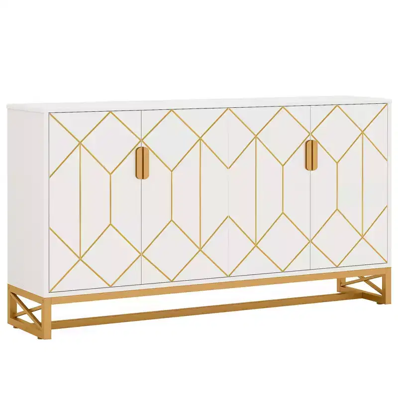 TUYOHW Modern White & Gold Buffet Cabinet,59 Sideboard with Doors for Dining Room & Entryway Storage