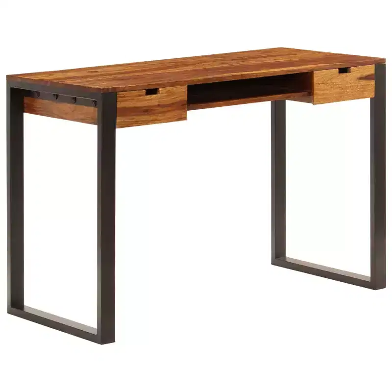 Desk Acacia wood brown, black Acacia wood and powder-coated steel