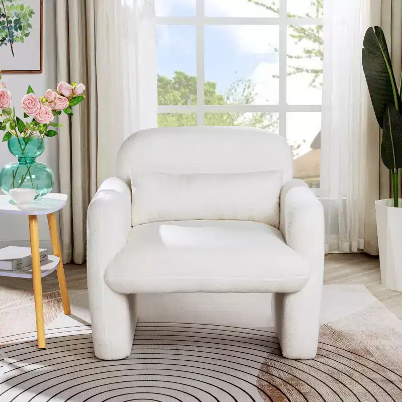 Minimalist Teddy Fleece Accent Armchair with Soft Pillow for Living Room Study and Bedroom