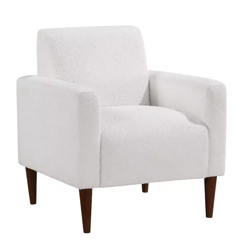 Homy Casa Textured Fabric Accent Chair with Wood Legs, Living Room Armchair, White
