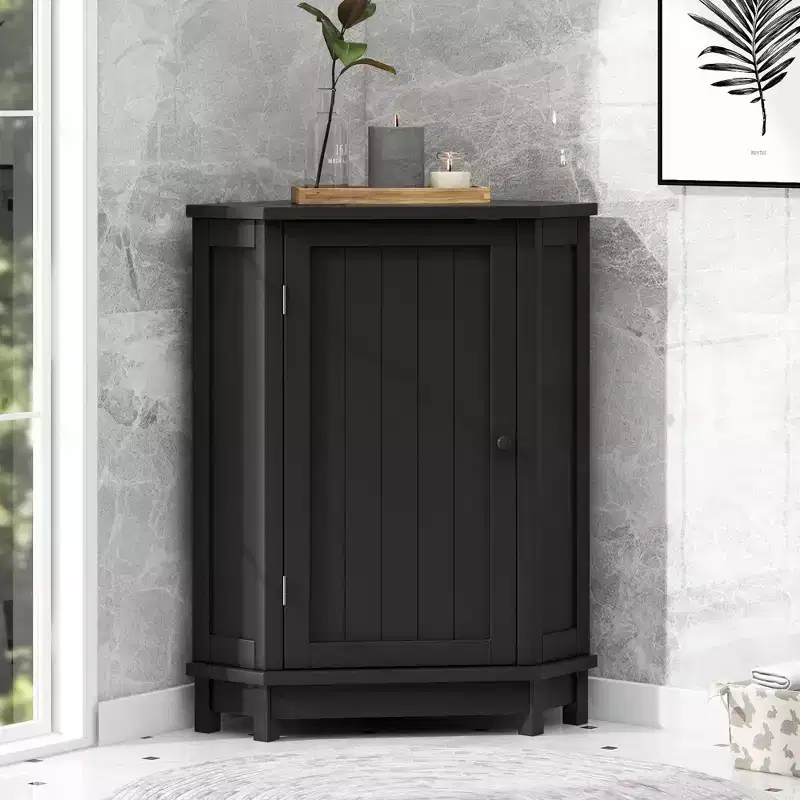 Clara Modern Wood Triangle Freestanding Corner Bathroom Storage Cabinet with Adjustable Shelf