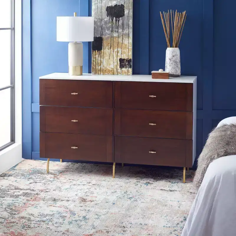 6-Drawer Dresser, Walnut/White Finish, Modern Bedroom Storage