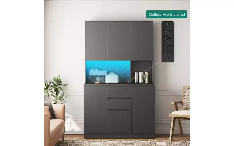 TUYOHW Freestanding Buffet Cabinet with Hutch, 6-Door Pantry Cabinet Cupboard, Versatile Wardrobe & Kitchen Storage Cabinet with Charging Station