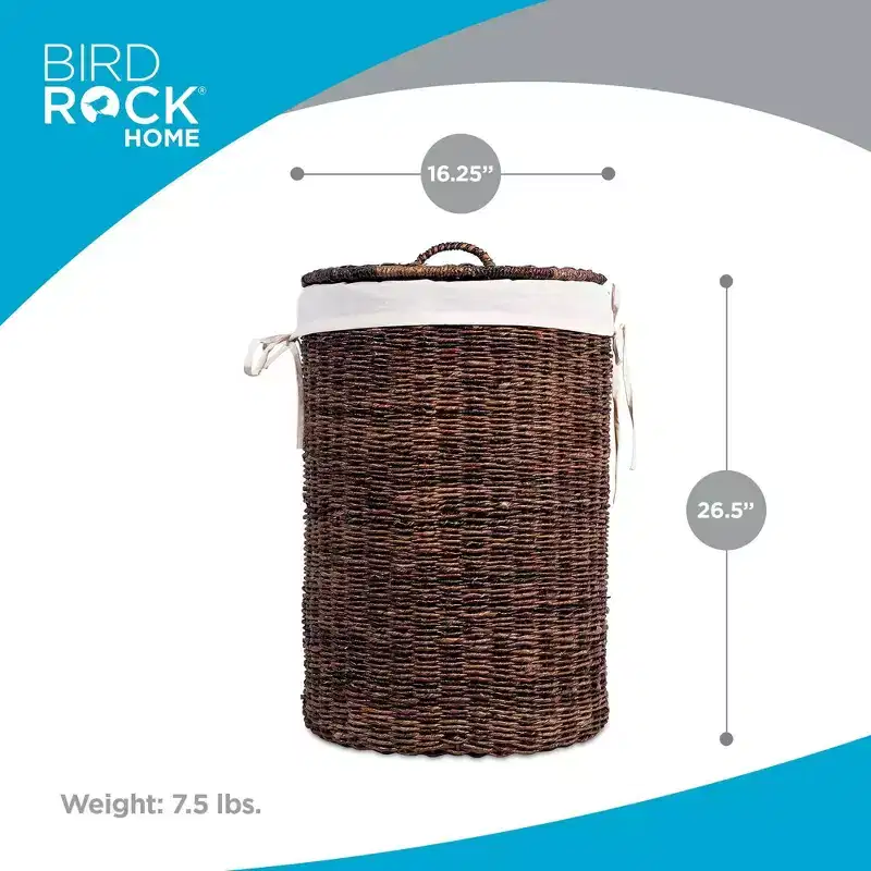 Handwoven Abaca Laundry Hamper with Lid and Removable Liner – Espresso