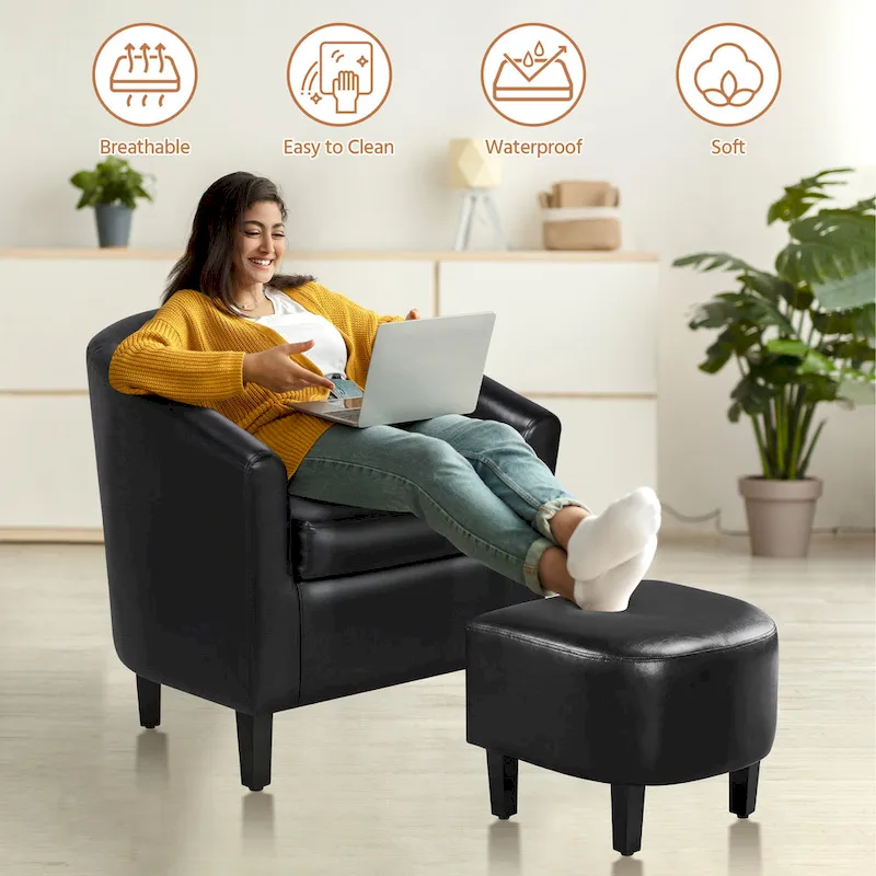 Yaheetech Accent Chair Faux Leather Club Chair and Ottoman Set