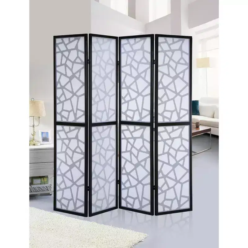 Roundhill Furniture Giyano 4 Panel Screen Room Divider, Black
