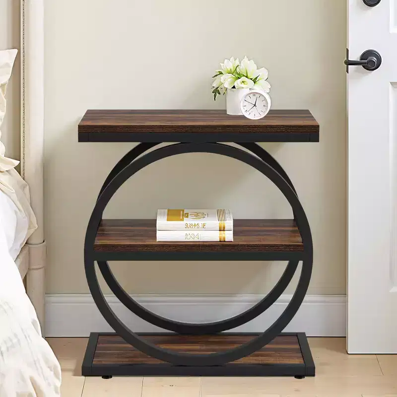 Industrial 3 Tier Sofa Side Table Slim Design Multifunctional Home Use