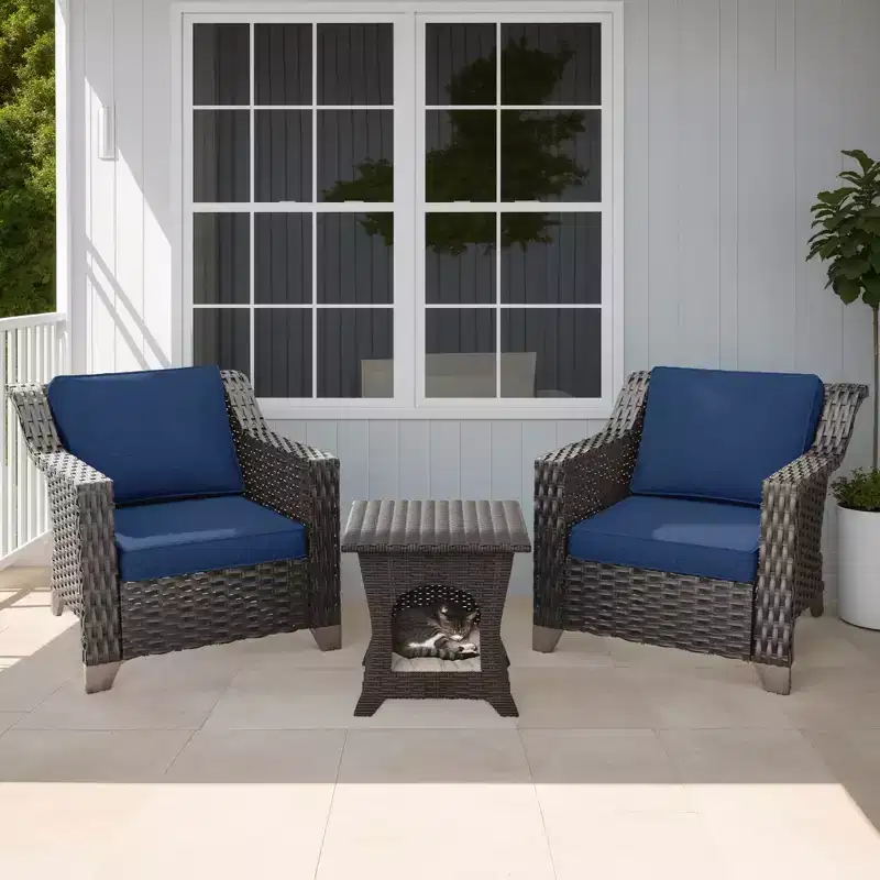 UPTIOT Premium Rattan Patio Chair Set with Coffee Table for Pet-Friendly Outdoor Spaces