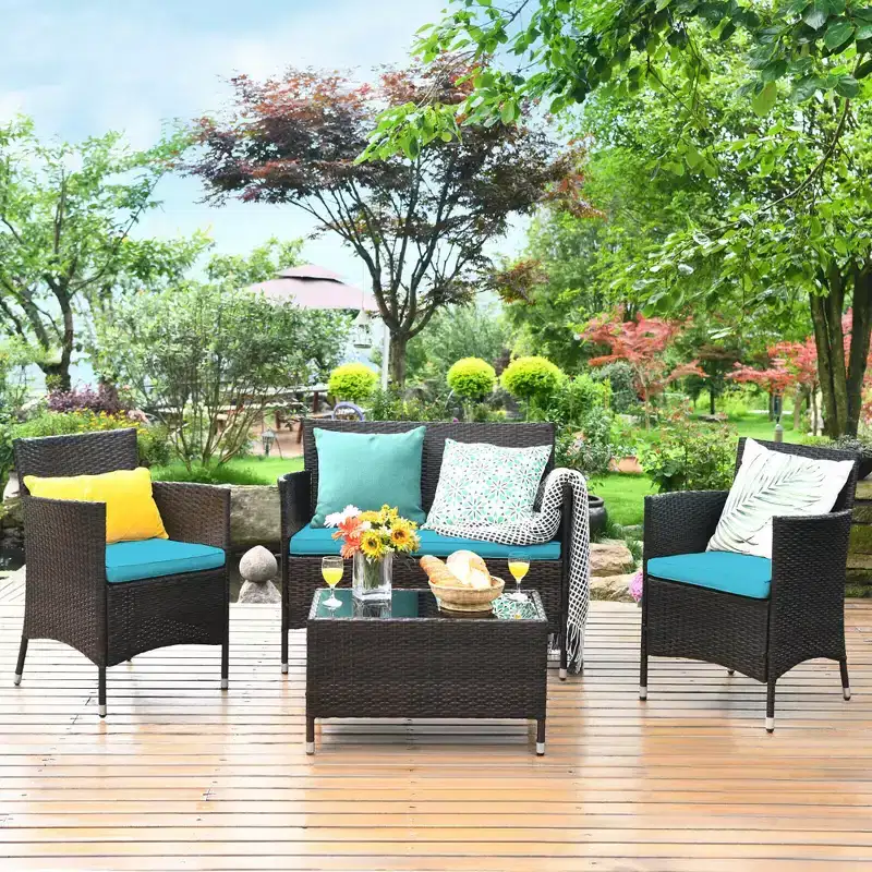 Costway 8PCS Rattan Patio Furniture Set Cushioned Sofa Chair
