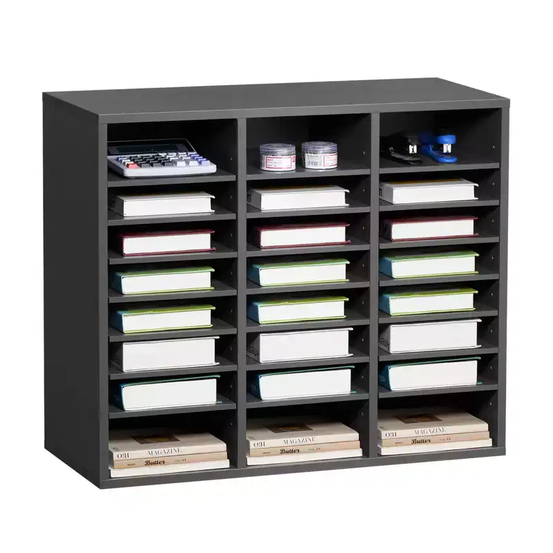 VEVOR Literature Organizer, 24 Compartments Office Mailbox with Adjustable Shelves, Wooden Mailbox Sorter Medium Density Fiberboard, Grey