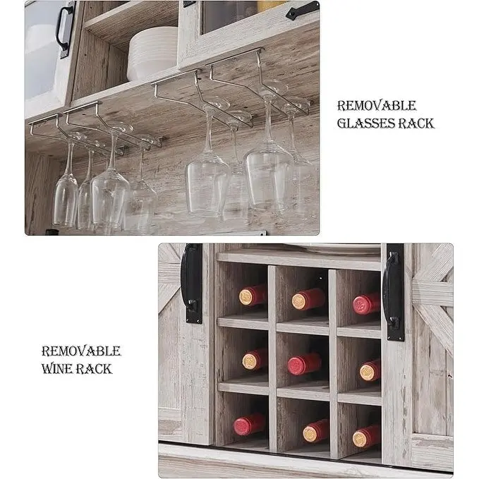 Farmhosue Bar Cabinet, Kitchen Buffet, Coffee Bar Sideboard Table - N/A
