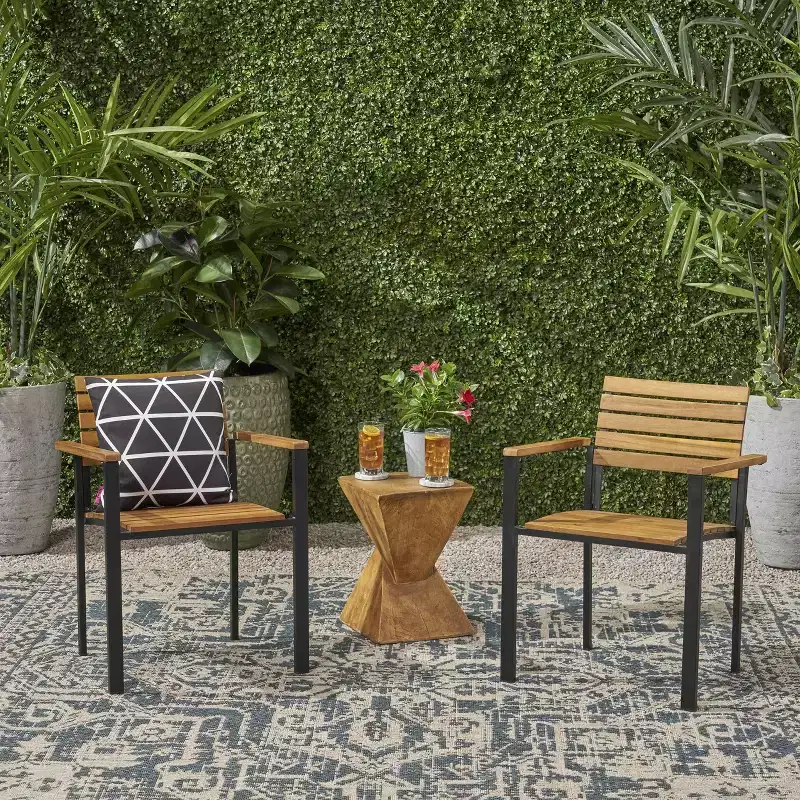 MAYEERTY Acacia Wood Outdoor Dining Armchair Set, Slat Panel Modern Industrial Style Stable Slatted Chairs for Patio Backyard