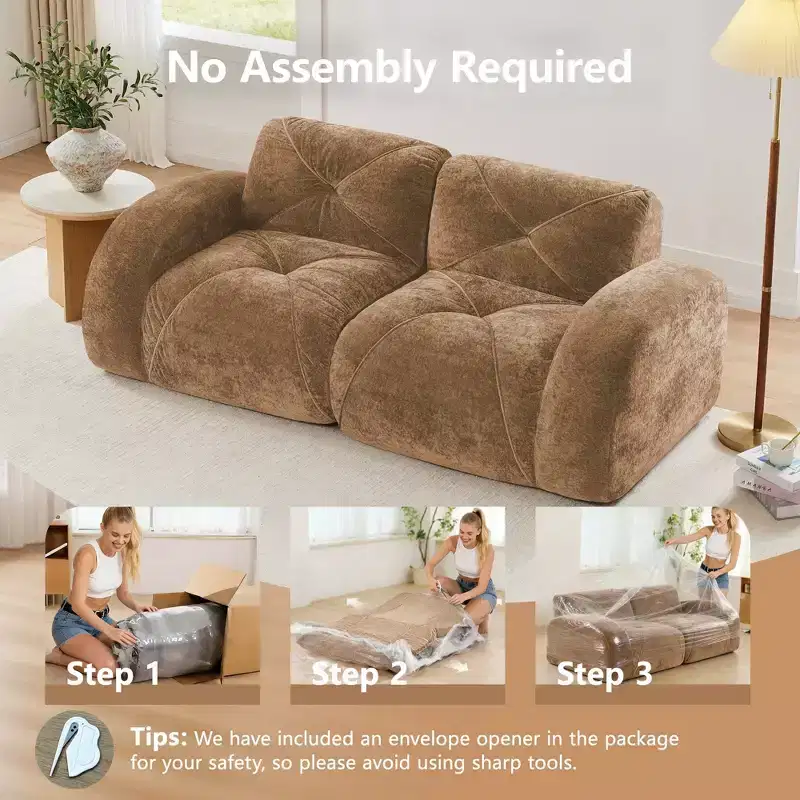 Clihome 2-Seater Tufted Sofa Couches with boneless Sofa,Soft Velvet Fabric,Bottom Anti-Slip Design,32D High Density Sponge,Ergonomic Design Bottom