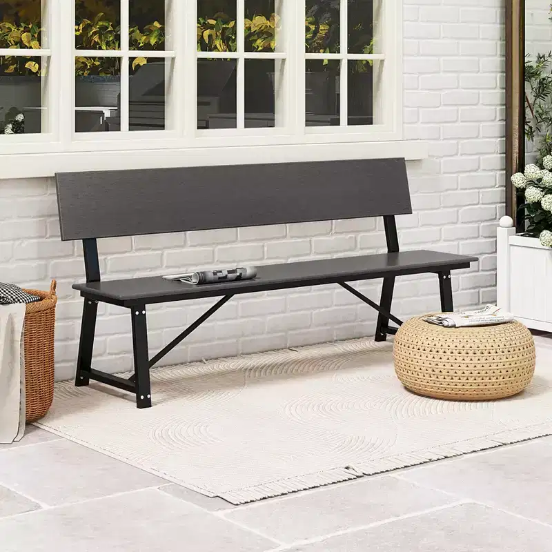 Costway 1/2 PCS 4-Person Bench with All-Weather HDPE Seat & Back Heavy-Duty Metal Support Grey