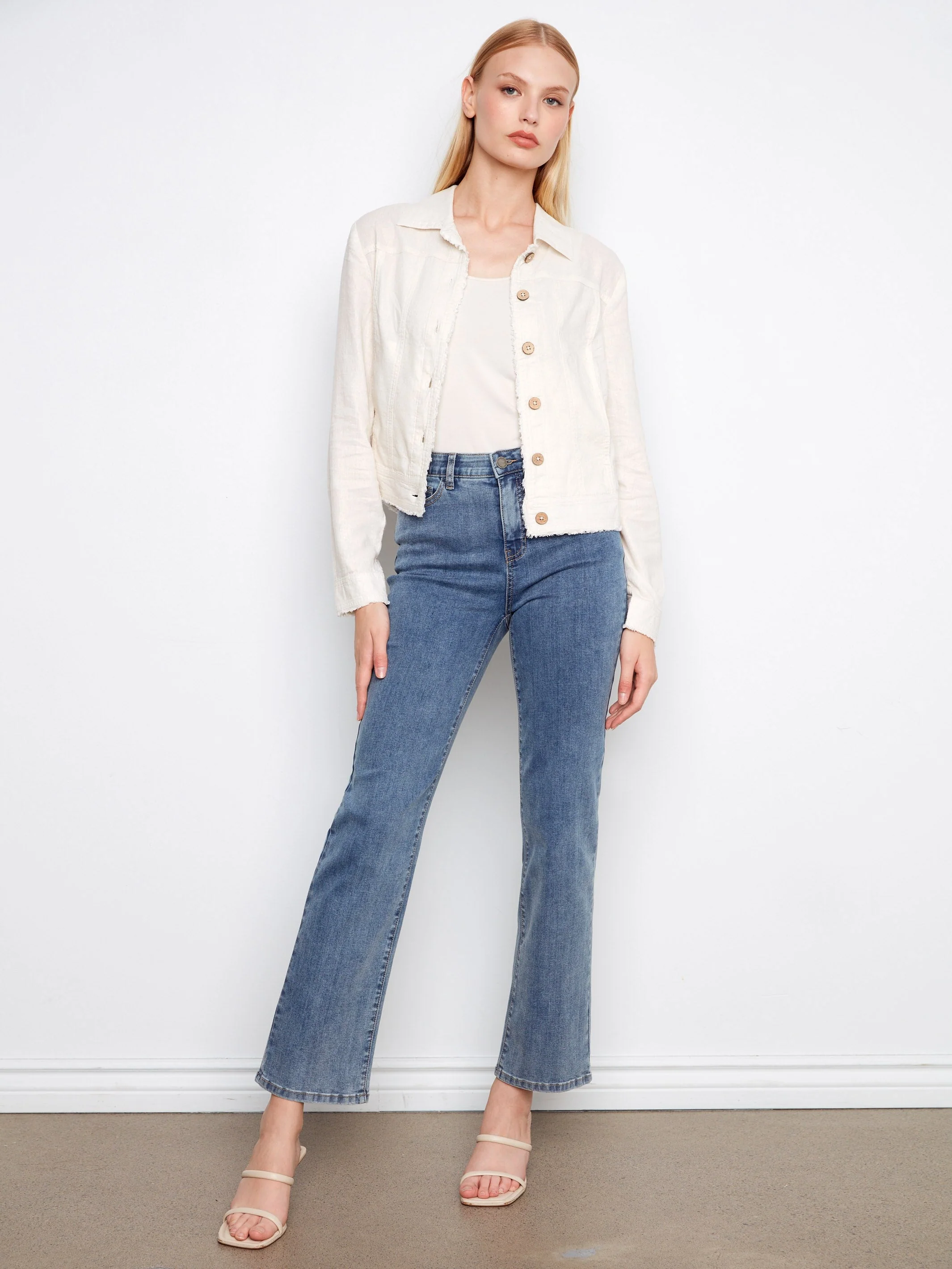 Foiled Linen Blend Jacket - Beige
