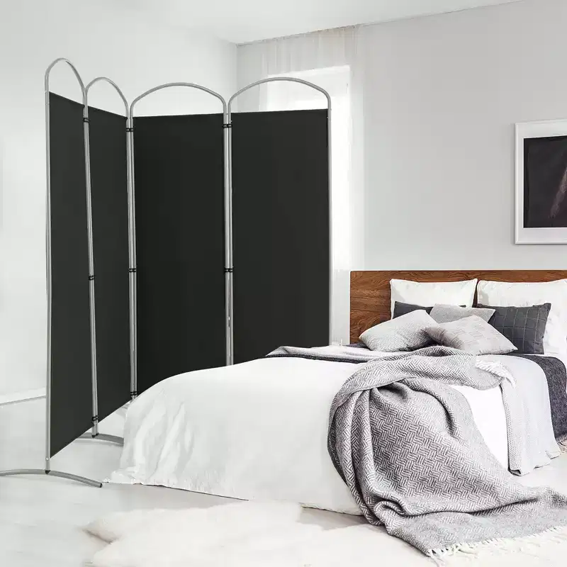 4 Panels Folding Room Divider 6 Ft Tall Fabric Privacy Screen — Black/Brown/Grey/White