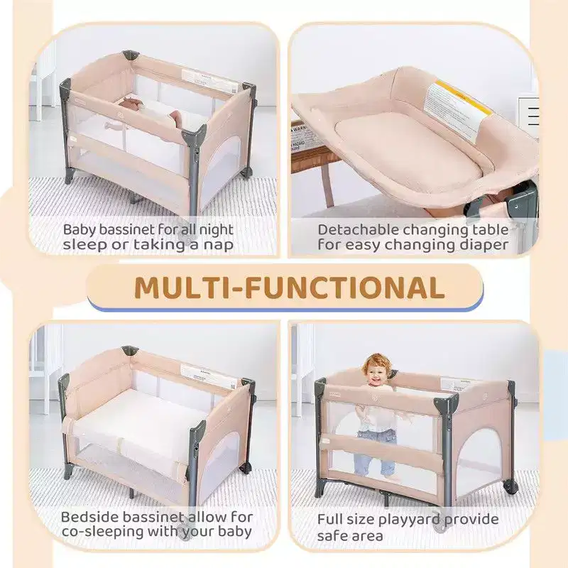 Aluminum 3-in-1 Baby Bassinet Bedside Sleeper 32.7''H x 43.31''W x 30.71''D