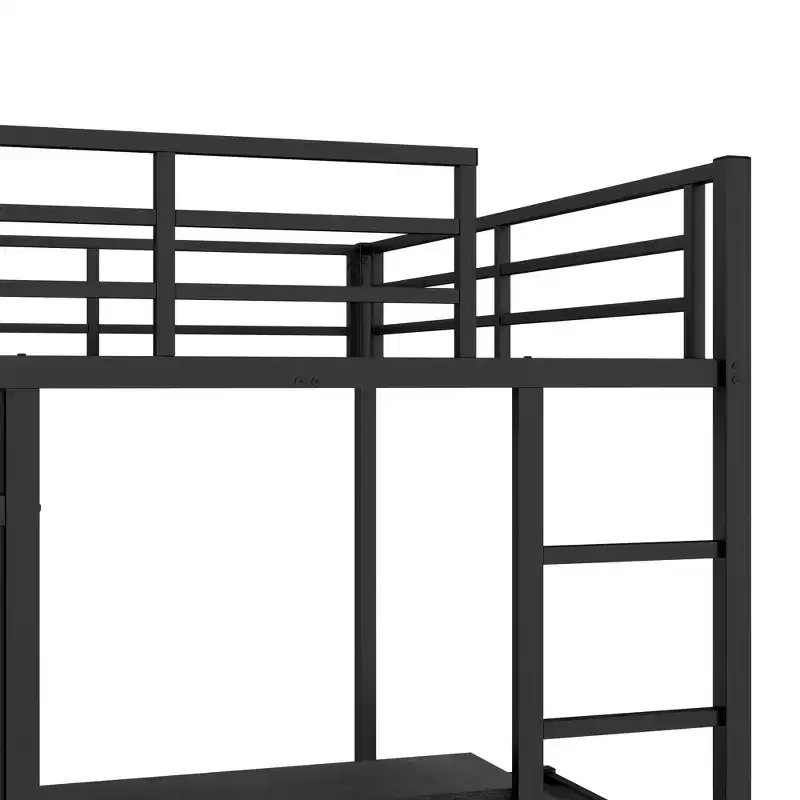 Bellemave Full XL Over Twin Metal Bunk Bed with Folding Desk, Closet with LED ,Space-Saving/Noise Reduced, Black