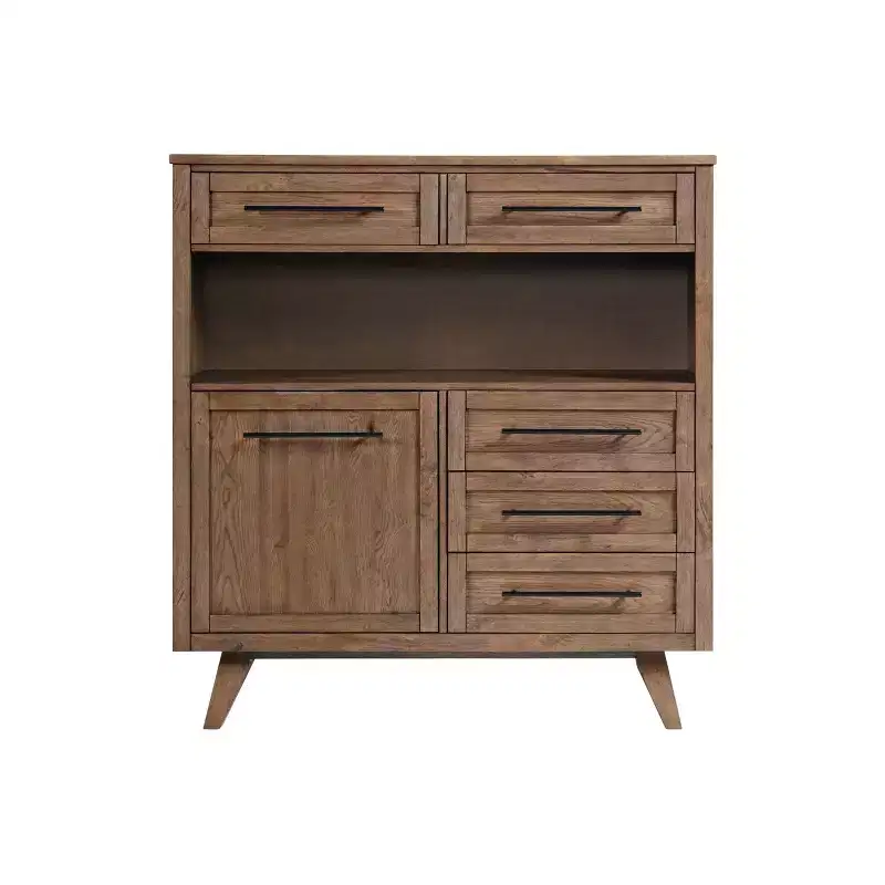 Weathered Chestnut Server – Hardwood, 5 Drawers / 1 Door / 3 Shelves