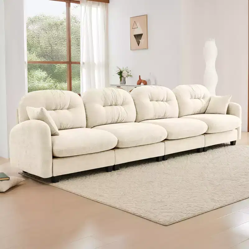 GDFStudio Freddy 140 Modern 4-Seater Modular Chenille Upholstered Sofa with 2 Throw Pillows
