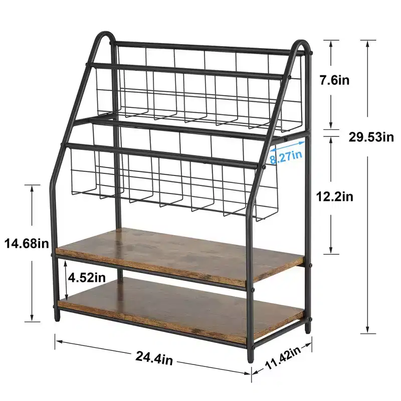 2-Tier Metal Frame Freestanding Bookshelf & Magazine Rack for Small Spaces