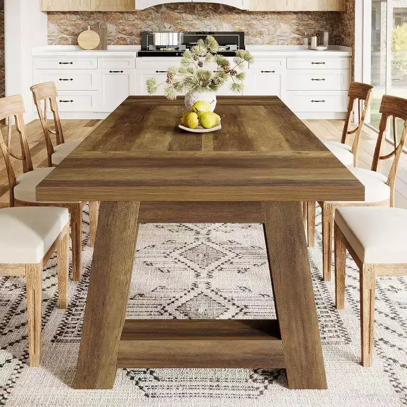 Lantine 70.5'' Dining Table for 6-8, Farmhouse Wood Kitchen Table, Rectangle Dinner Furniture for Home, Dining Room