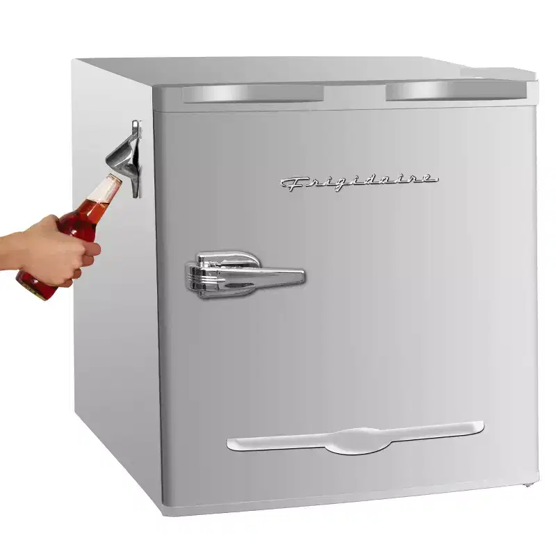 Frigidaire 1.6 cu ft Retro Fridge With Side Bottle Opener Moonbeam: Compact Dorm & Skincare Refrigerator-Freezer, Manual Defrost