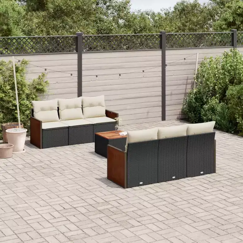 vidaXL Garden Sofa Set Black PE rattan 7 Piece Adjustable Feet