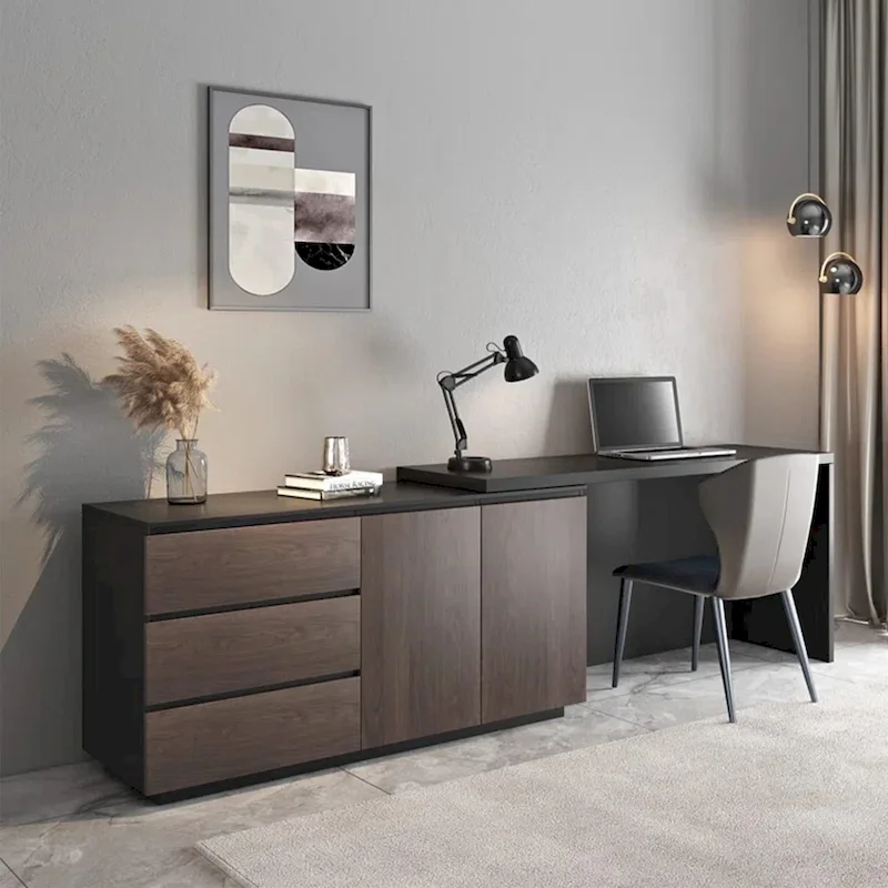 Home Office Expandable Desk with Drawer Dresser for Storage