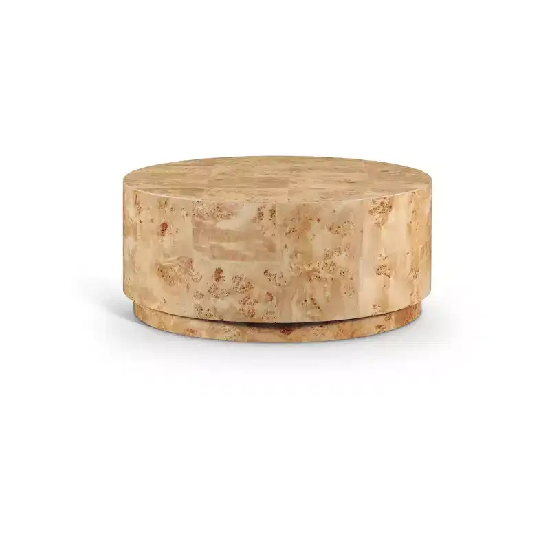 Burl Natural Ash Round Coffee Table, MDF Top, Wood Frame