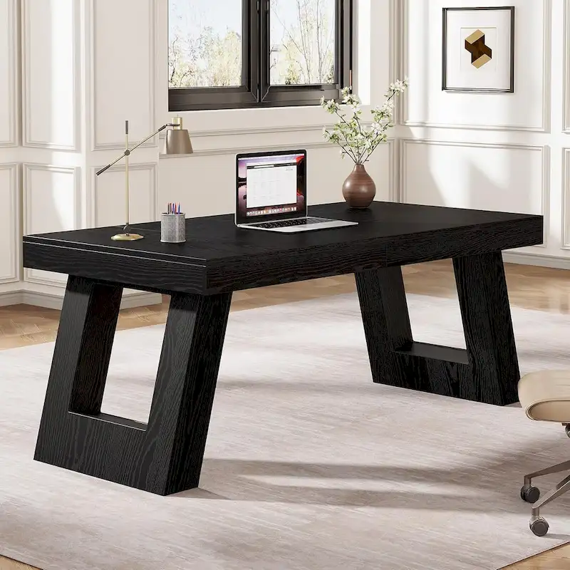 63 Inches Wood Executive Desk, Large Home Office Computer Desk