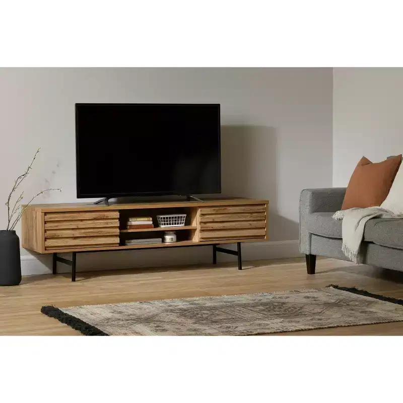 South Shore Mezzy TV Stand for TVs up to 75" Nordik Oak: Modern Media Console with Storage, Laminated Particle Board