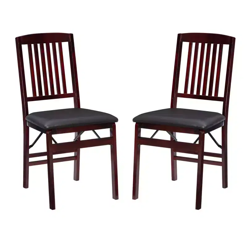 Set of 2 Triena Mission Back Faux Leather Folding Chair Espresso - Linon: Rubberwood Frame, No Assembly, Spot Clean