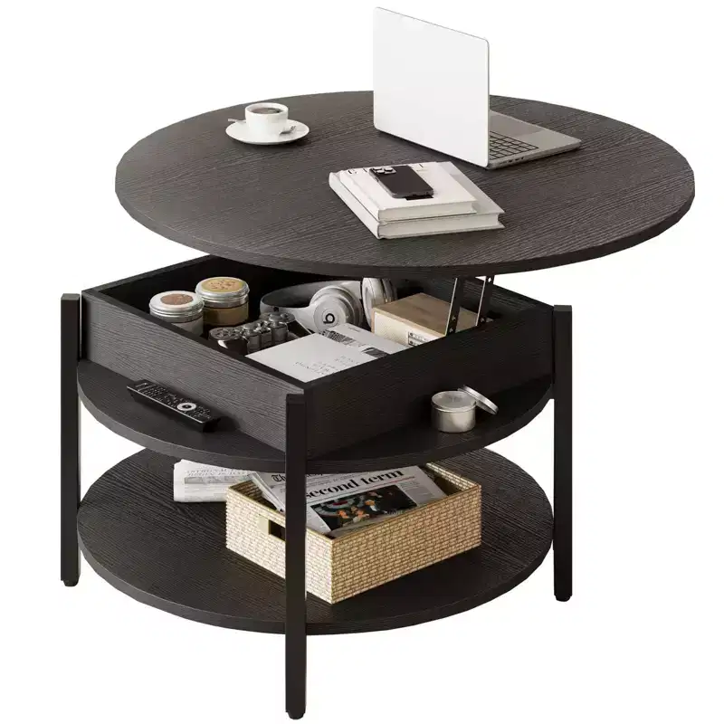 Hausource Lift Top Coffee Table w/ Hidden Compartment and Storage Shelves
