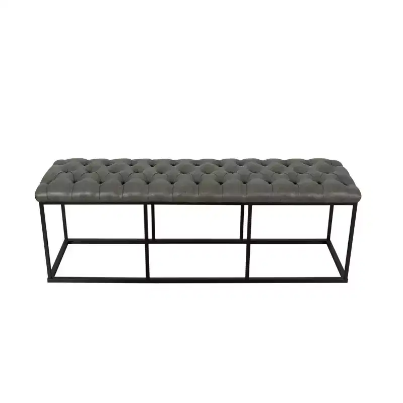 Draper Ottoman with Button Tufting Gray - HomePop: Upholstered Metal Frame, Living Room Seating