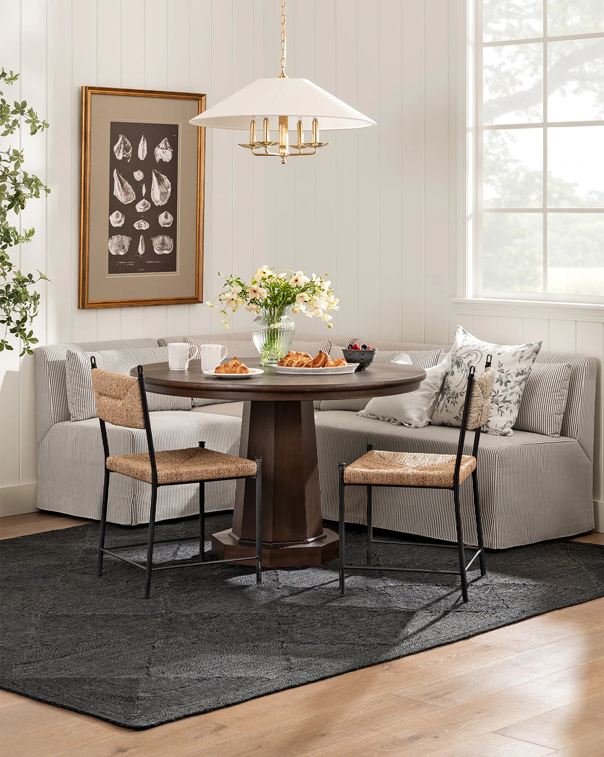 Contemporary Wood Dining Table with Sculpted Pedestal & Rounded Top for Dining Room