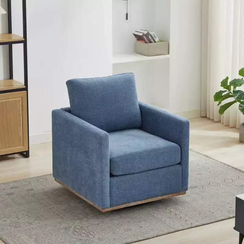 Clare 30.7 W Chenille Upholstered Wood Swivel Accent Chair with Metal Base